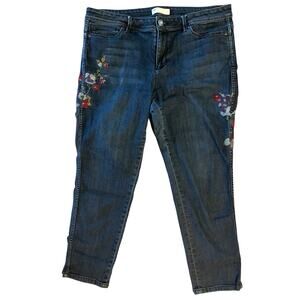 J. JILL AUTHENTIC FIT SLIM ANKLE DENIM FLORAL EMBROIDERY SIZE 12 ZIPPER